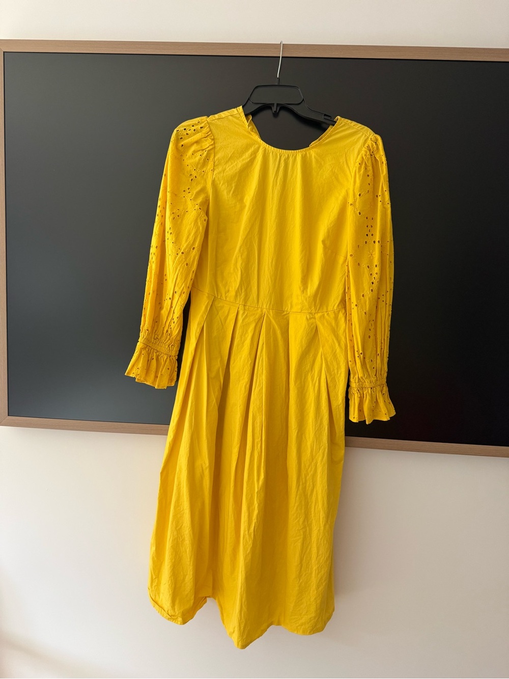 Bright Yellow Eyelet Long Sleeve Midi Dress